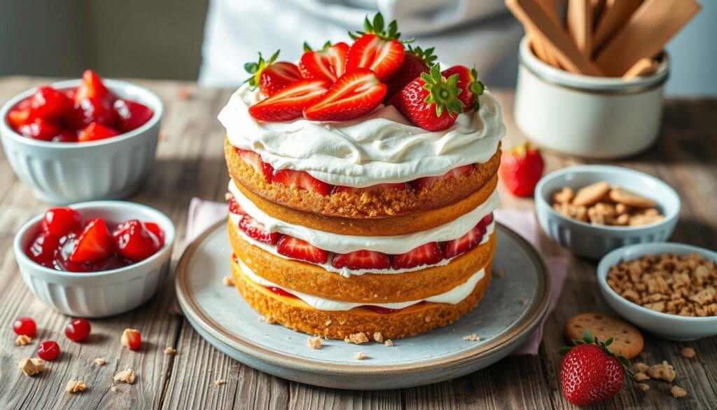 Strawberry Crunch Cake Assembly