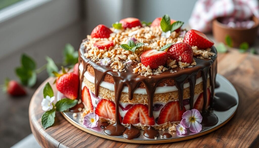 Strawberry Crunch Cake Garnishing Techniques