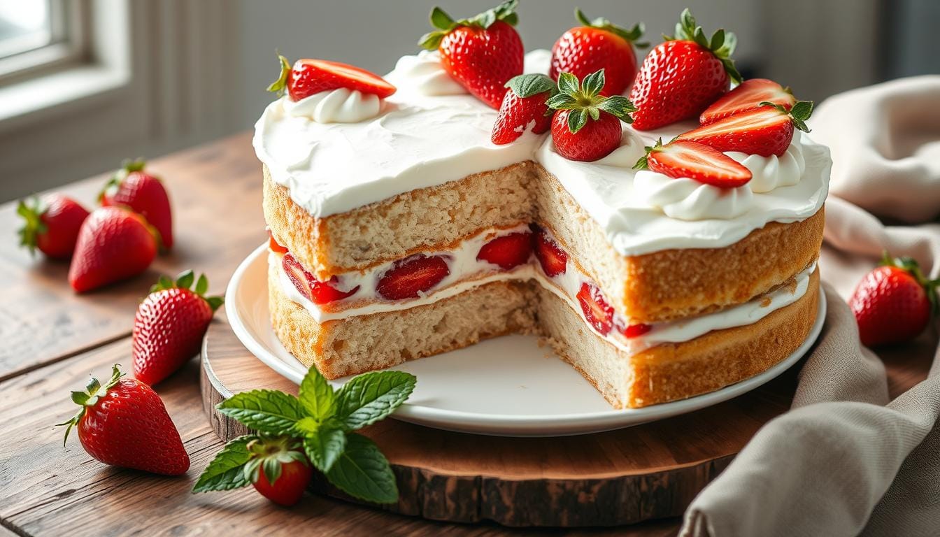 Strawberry sponge vanilla cake