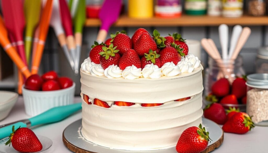 vanilla cake with strawberry filling