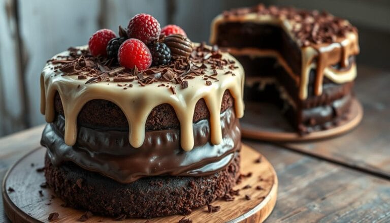 chocolate cake with vanilla icing