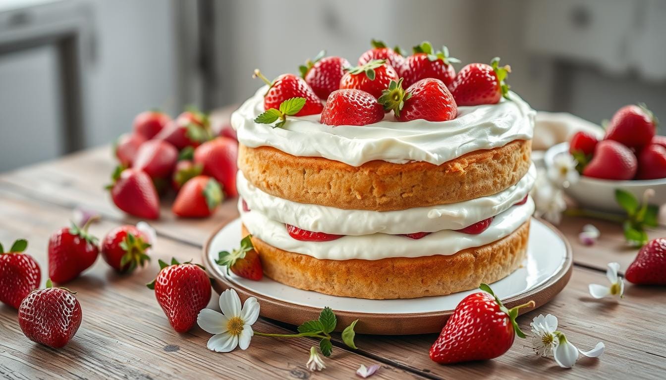 strawberry cake with cream cheese frosting