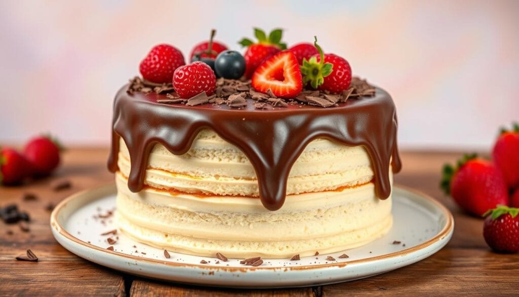 vanilla cake with chocolate frosting