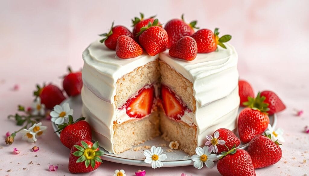 vanilla cake with strawberry filling