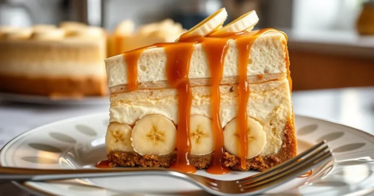 towering banana caramel cheesecake