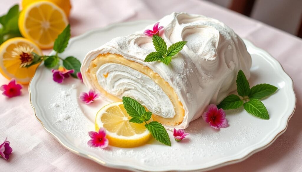 Elegant Lemon Meringue Log Presentation