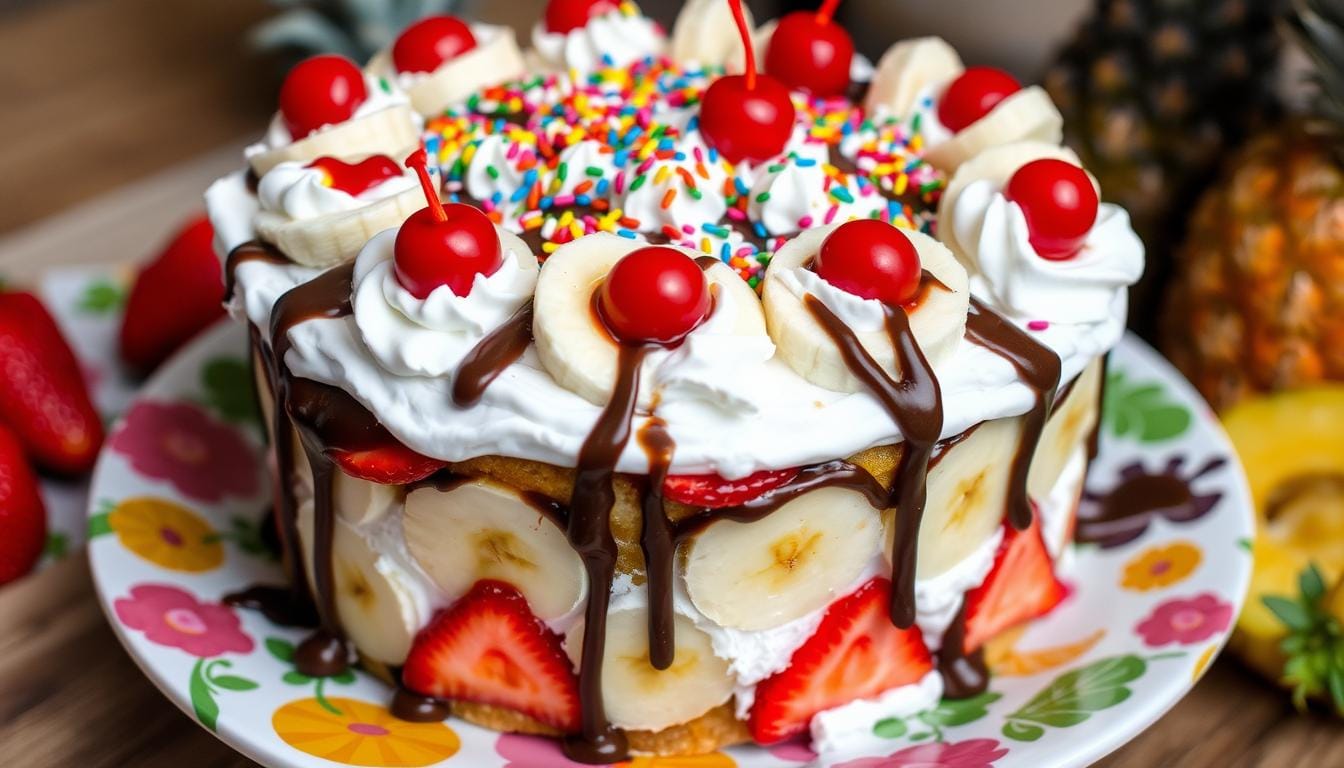 No Bake Banana Split Cake