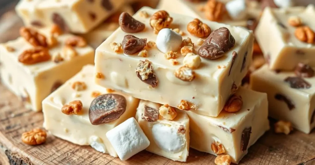 white chocolate rocky road fudge