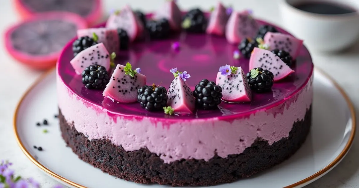 Pitaya and Black Goji Berry Cheesecake